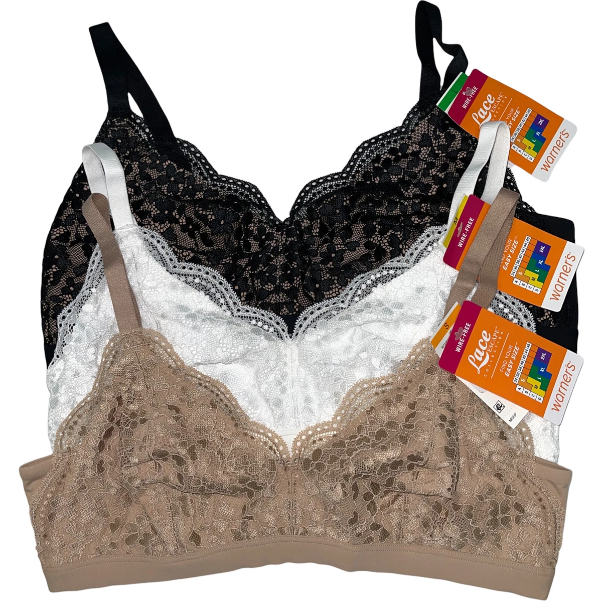 Warner's Bra Bralette Lace Escape Wirefree Floral No Itch All Day Comfort  RP3391