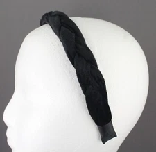 Black velvet braid headband soft fabric covered band grip teeth braided 1" wide