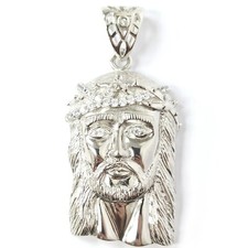 Silver Jesus Pendant 925 Sterling Cubic Zirconia Stones Hallmarked 23.5g