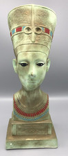Hand Painted Chalkware Egyptian Queen Nefertiti Bust Statue #538