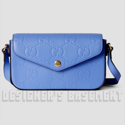 GUCCI blue GG Calf leather Super Mini Shoulder Bag pochette Crossbody bag NWT