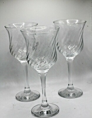 Three Swirl Design Wine Glasses Pasabahce Circle Art of Glass Turkey Clear Glass