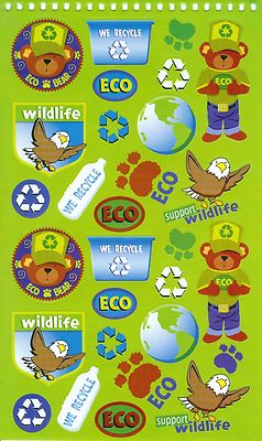 ECO symbols stickers with light green background. 29 stickers.