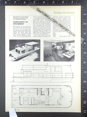 1968 1 page FEATURE on Chris Craft  motor yacht 33 house boat