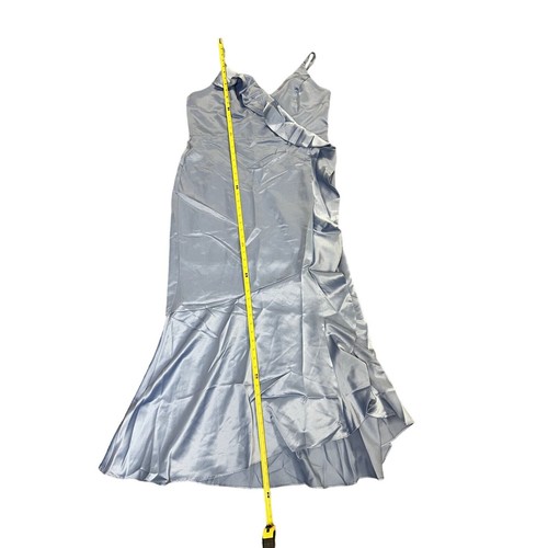 DKNY Women's Light Blue Slit Spaghetti Strap V Neck Ruffled Long Satin Dress 16 - 第 6/11 張圖片