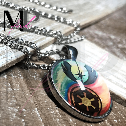 Star Wars Necklace Pendant Cabochon Adjustable 24" Chain JEDI GALACTIC YIN YANG - Picture 3 of 7