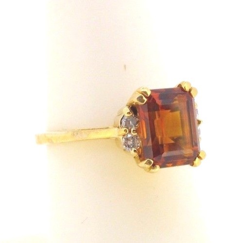 Ring 14k yellow gold Citrine quartz emerald cut with 4 diamonds November size 6 - Picture 7 of 8
