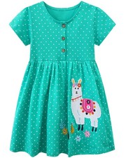 Funnymore Baby Toddler Girls Dresses Spring Short Sleeve 2T, Green Alpaca