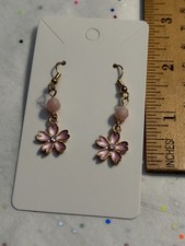 Cherry Blossom Dangle Earrings Flower Pink Enamel Gold Tone Jewelry Beautiful