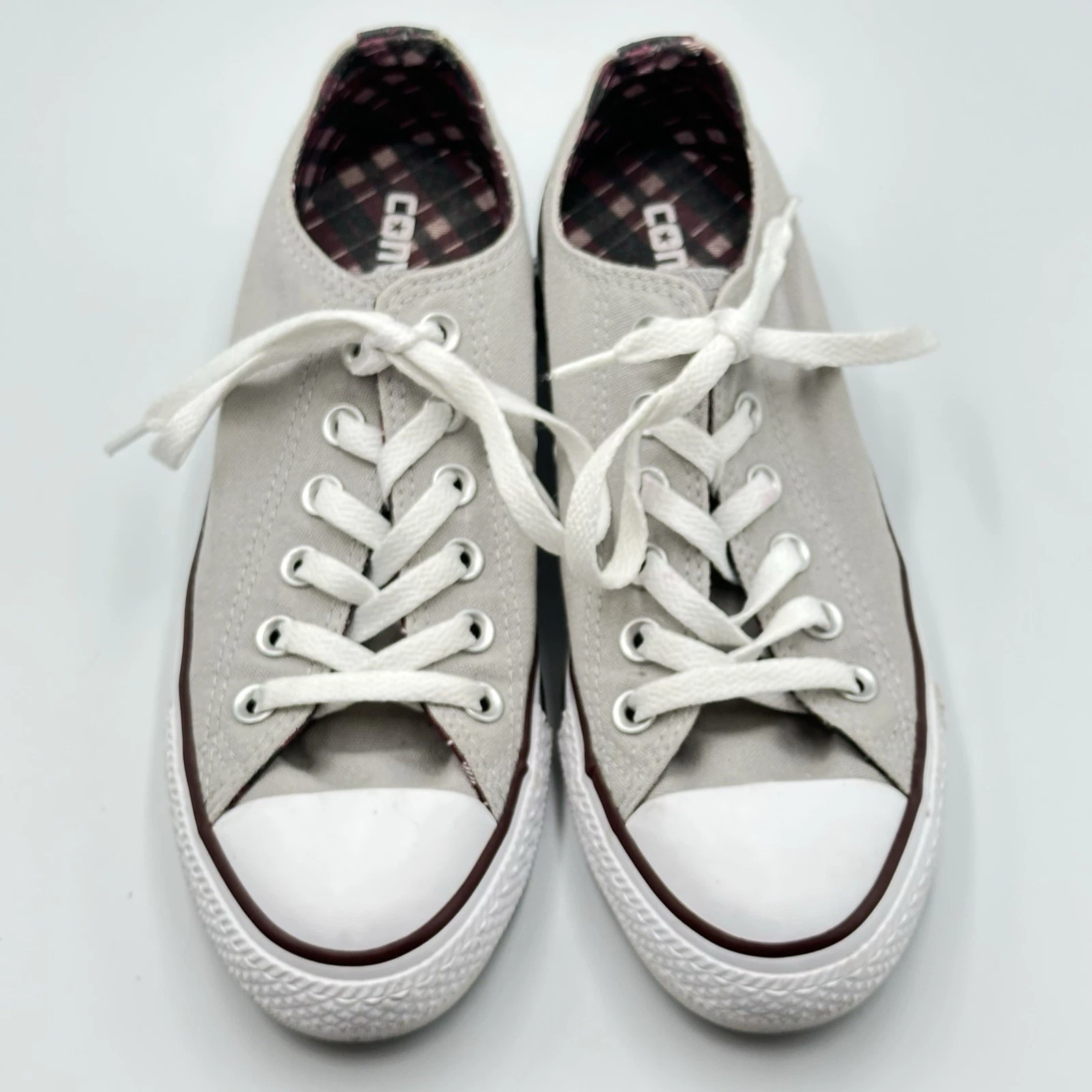 Converse All Star Low Top Donna Doppia Lingua Lt. Grigio Plaid Taglia 7 Usate