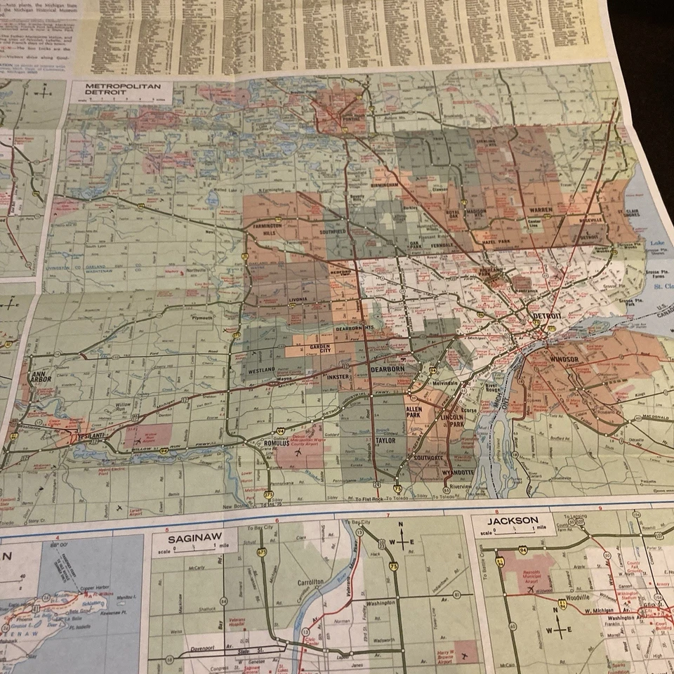 Rand McNally Michigan 1983 Map Metro Detroit Grand Rapids Jackson Saginaw Lansin - Image 4 of 4