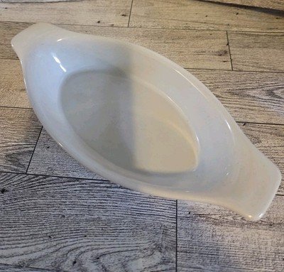 White Ceramic Baking Dish Au Gratin Baker Stoneware Oval Shape Tab Handles Oven