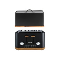 Salter Toronto Toaster & Bread Bin Set –4-Slice Toaster, Large Bread Bin, Black