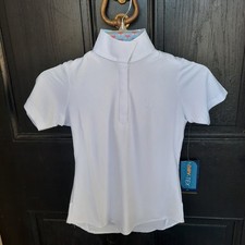 NWT OVATION Kids Sm Ellie DX Tech Short Sleeve Riding Show Shirt White Pink Fox