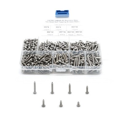 500pcs DIN7981 GB845 A2 Stainless Steel Pan Head Self Tapping Screws Metric *lh