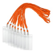 50 Set Name Tag Holders with Lanyard for Office, Orange 3x2 Inch 