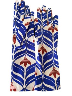 Gucci x Adidas Trefoil Satin Blue and White Patterned Gloves NWT