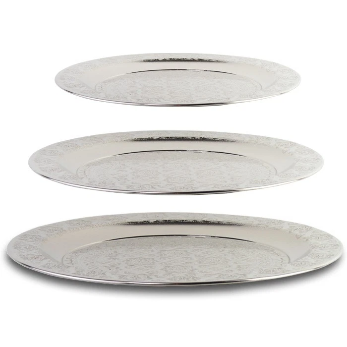 Orientalisches Tablett Teetablett Tischplatte "Tefor" Ø 80 cm Silber Messing - Bild 2 von 3