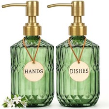 Green Glass Soap Dispenser 15.4 Oz, 2 Pack , Kitchen Hand and Dish Soap Dispens
