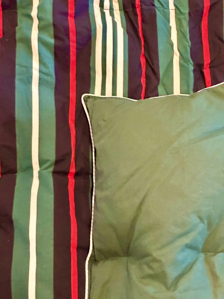 Vintage TOMMY HILFIGER Down Comforter Striped Red White Blue Green Queen 82”x82” - Image 2 of 4