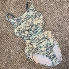 Vintage 90s Speedo One Piece Swimsuit Womens 8 Print Ruching Size 14 Retro