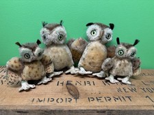 Lot of 4 Vintage STEIFF Original Mohair WITTIE Owls Germany Toy 4 5"