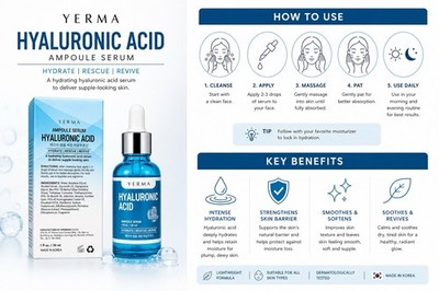 NEW Hyaluronic Acid Ampoule Serum   1 OZ FL/ 30ML AUTHENTIC YERMA MADE IN KOREA