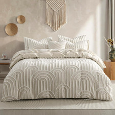 Boho Geometric No-Shed Cotton Duvet Cover Set, Queen 3 Pieces, Soft Durable