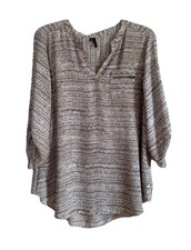 Maurices V-Neck Sheer Geometric Blouse Top Roll Tab Sleeves Women's XXL Shirt 2X