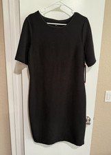 NEW Mario Serrani M Sheath Dress Short Sleeve Black Crew Neck Knee Length