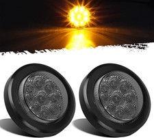 2Pcs 2 Inch Round Amber Led Side Marker and Clearance Lights 9 Diodes Smoke