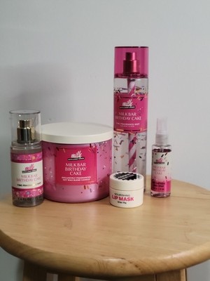 Milk Bar Birthday Cake 4 Piece Body care  and Three Wick Candle Bundle