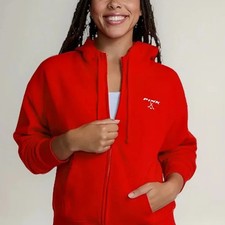 Victoria's Secret PINK Ivy Fleece Campus Full-Zip Hoodie Jacket Red XL