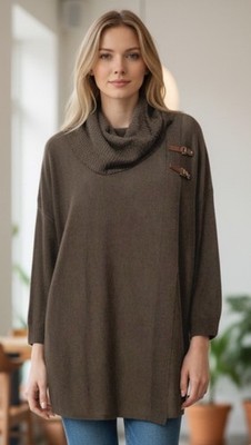 NWT WOMEN'S ELLEN TRACY DARK OLIVE COWL NECK LAYERED SWEATER SIZE 1X MSRP $69.99