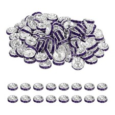 10mm Rondelle Spacer Bead, 200 Pcs Rhinestone Loose Bead, Silver/Purple
