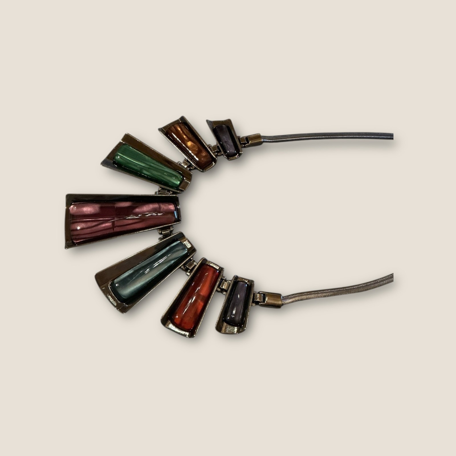 Boho Statement Necklace With Multicolor Panels  A… - image 3