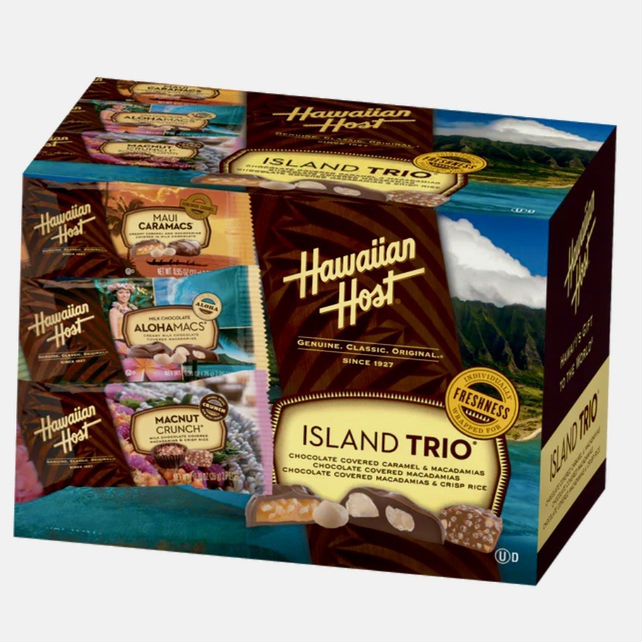 Hawaiian Host Island Trio Chocolate Covered Macadamia Nut Variety Box, 15 Packs
