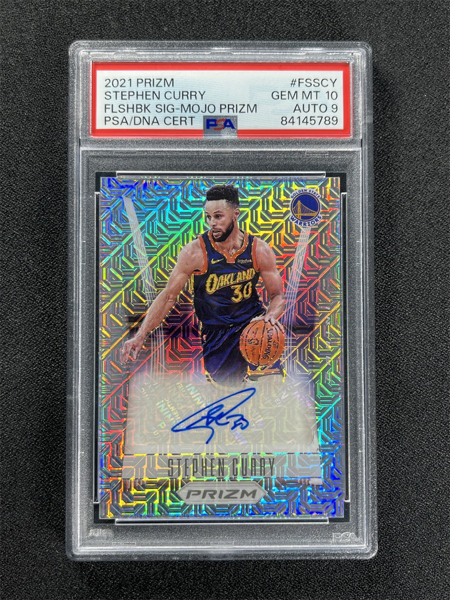2021-22 Panini Prizm Stephen Curry Flashback Mojo Prizm Auto /25 PSA 9/10