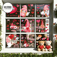 9 Sheets Valentines Day Window Clings Decor: Double-Sided Gnome