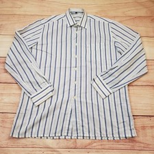 Jean Chatel Shirt Mens 39 Blue White Striped Long Sleeve Button Down Dress