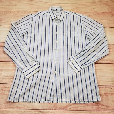 Jean Chatel Shirt Mens 39 Blue White Striped Long Sleeve Button Down Dress