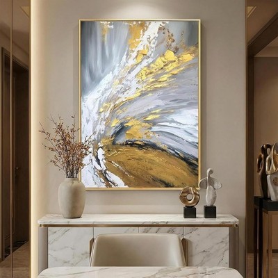 Large 3D Textured Abstract Canvas Wall Art for Entryway, Hand Painted Gold.....