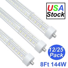 12/25Pack 8Ft Led Shop Lights Single Pin 144W 6500K T8 Led Tube Light Bulb No Rf