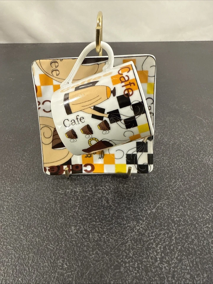 Juego de 5 tazas de café espresso platillos cuadrados blanco negro naranja amarillo en muy buena condición CASA COLLECTION Foto 3 de 4