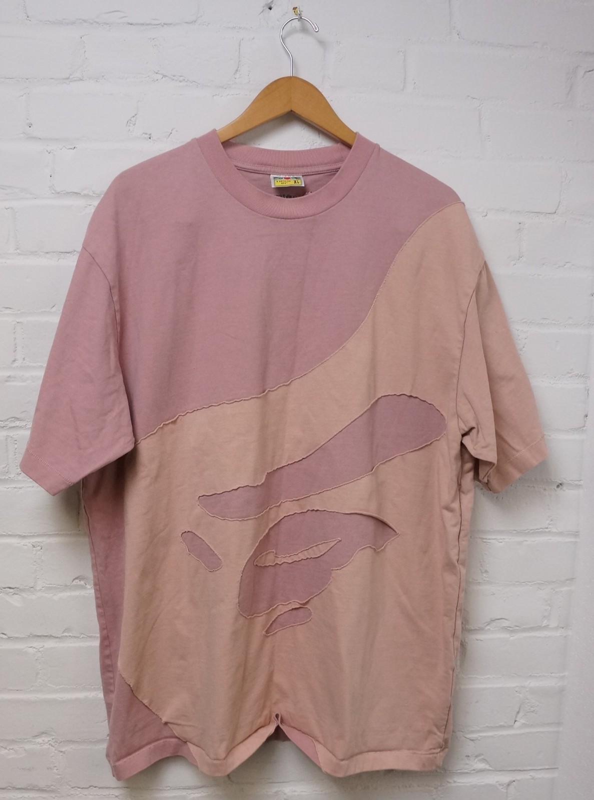 Authentic BAPE Ape Head Patch Oversized Tee Pink … - image 1