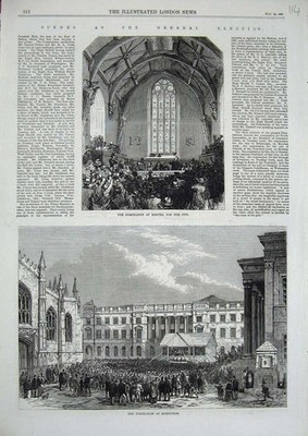 Original alter antiker Druck 1868 Parlamentswahl Edinburgh Nominations Exeter
