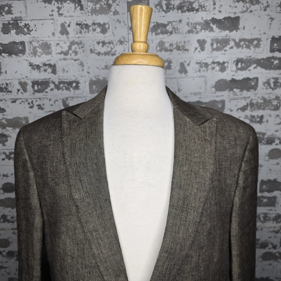 John Varvatos 100% Linen Brown Peak Lapel Dual Vent 2 Button Blazer 42 Long Slim - Изображение 2 из 4