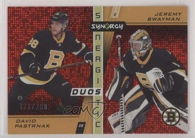 2021 Upper Deck Synergy Red 171/299 David Pastrnak Jeremy Swayman #SD-14 RC 1g99