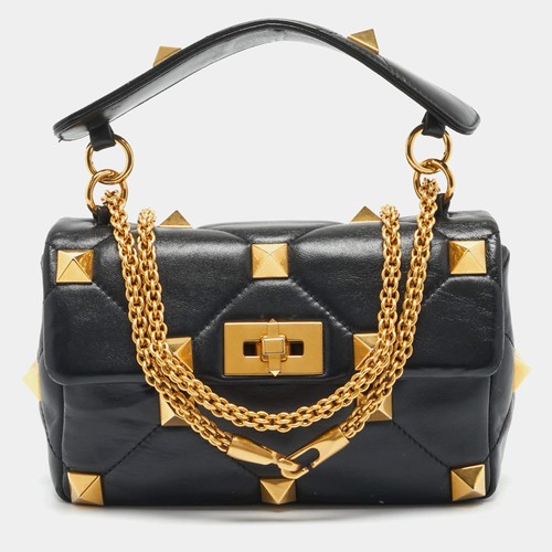 Valentino Roman Stud Black Leather Top Handle Bag