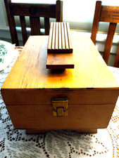 Vintage Wood Shoe Shine Box Empty Polish Tins Old Brush 7.5 x 10
